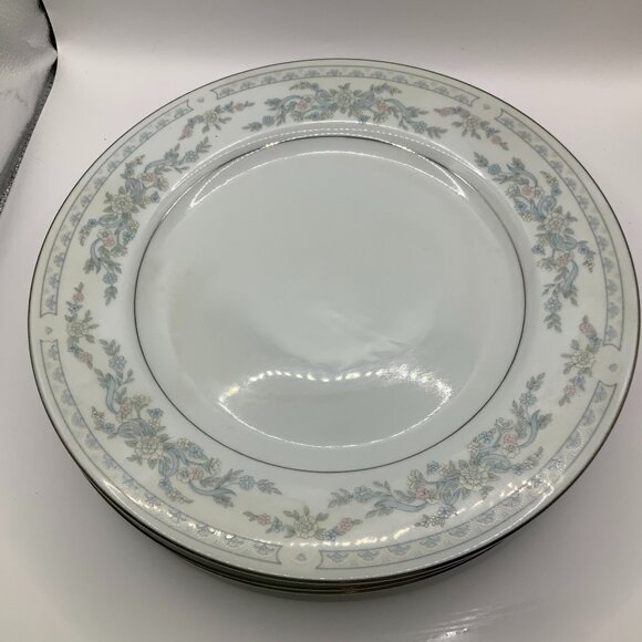 Somerset Blue, Pink & Green Flowers w/Blue Ribbon Silver Trimmed Plate - Picture 1 of 7